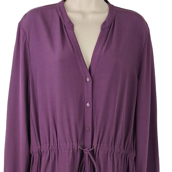 Eileen Fisher SZ L Drawstring-Waist Shirt Dress In Currant Tencel Viscose $298 - Picture 3 of 6